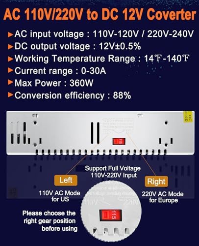Eagwell 600 W 12 V AC to DC Power Supply Converter – High-Efficiency SMPS Adapter for RVs, LED Strips, and LCD Monitors – Reliable 50 A Output with Safety Features for Versatile Applications and Enhanced Performance