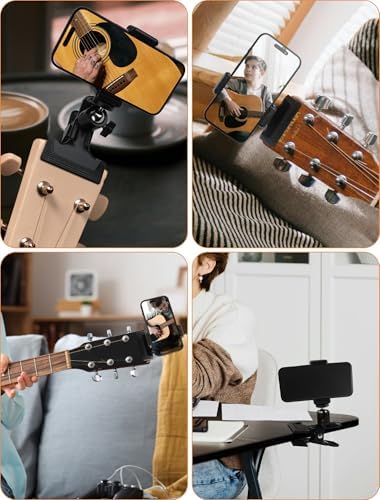 Guitar Bass Head Phone Holder Cell Phone Stand Live Broadcast Bracket Clip Clamp Phone Mount with 1/4 Ball Head Adapter Universal for Bass Ukulele Compatible with iPhone Samsung Smart Phones – Enhanced Compatibility and Speed