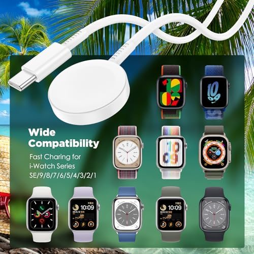 Revolutionize Your Apple Watch Charging with Dual Magnetic Wireless USB-C Chargers | Fast 3 FT Cable for All Series Models Including Ultra SE/8/7/6/5/4/3/2/1 | Ultimate Compatibility for 38 mm to 45 mm Sizes | Tangle-Free Premium Design for Effortless Use | Enhanced Durability for Everyday Power Needs