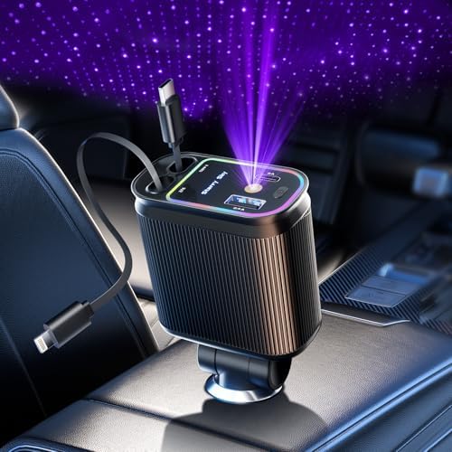 Revolutionize Your Drive: 66 W Retractable Car Charger with Starlight Ambiance – Fast Charging USB-C Adapter for i Phone 16/15/14/13/12 & Pixel – Space-Saving Design for Effortless Charging & Enhanced Automotive Experience