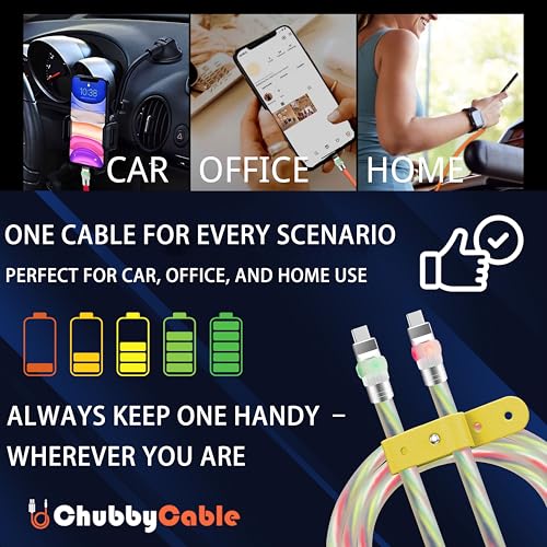 Vibrant Neon Chubby Type-C Charging Cable – Ultra-Durable Silicone with Fast Charge UFO Design, 4.9 FT Length, LED Light-Up Feature for Enhanced Visibility and Multi-Device Compatibility
