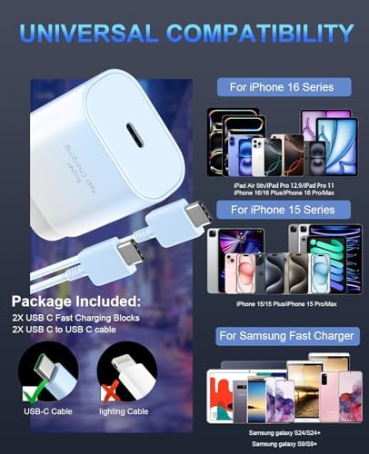30 W Ultra-Fast USB C Wall Charger with 10 FT Cable in Stylish Purple Gradient | Rapid Charging Solution for Phone 15 Series & S24 Ultra Plus | Compact & Versatile Power Adapter for Modern Devices