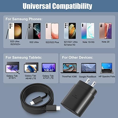 Elevate Your Charging Experience: 25 W USB C Fast Charge Block with 10 Ft Type C Cable for Samsung Galaxy S21-S24 & Note 20 – Optimal Power Delivery for Home and Travel – Exceptional Speed, Enhanced Safety Features, and Ultimate Compatibility for Android Devices