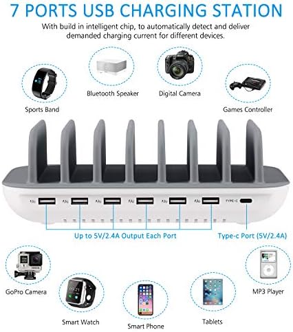 Ultimate 7-Port USB Charging Hub with Integrated Short Cables – High-Speed Power Station for Seamless Charging of Phones, Tablets, and Smartwatches – Streamlined Desktop Organizer for Enhanced Efficiency and Space-Saving Solutions