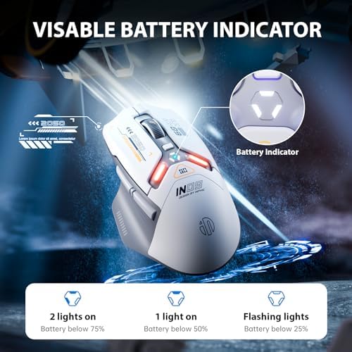 INPHIC IN9 Wireless Gaming Mouse – Versatile Tri-Mode Connectivity (Bluetooth, Type-C, 2.4 GHz), 10,000 DPI Precision, RGB Backlit Customization, Ergonomic Design for Ultimate Comfort, Fully Programmable for Gamers and Professionals on PC, Laptop, and Mac