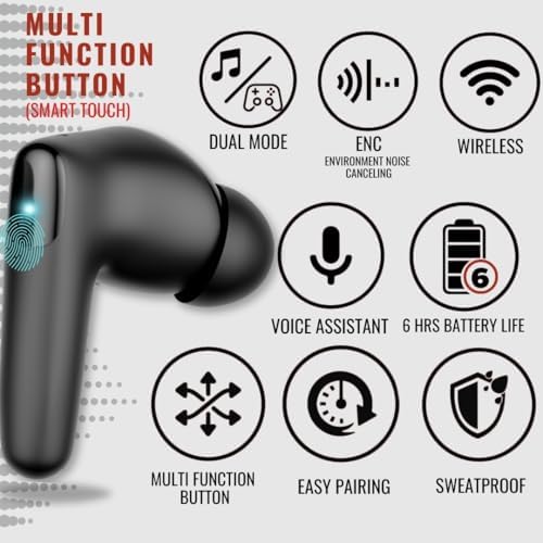 T-90 Boom Sound Z Sweatproof Wireless Earbuds – Ultimate ENC Noise Cancellation for Crystal Clear Audio in Music & Gaming, Enhanced Deep Bass for Immersive Soundscapes, Intuitive Touch Control for Effortless Operation, Rapid Recharge Feature, Long-Lasting Battery for Uninterrupted Use – Perfect for Active Lifestyles and Versatile Device Compatibility