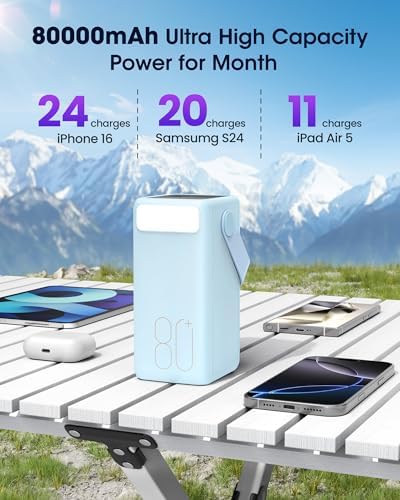 Ultra High-Capacity 70000 m Ah Power Bank – 22.5 W Fast Charging Portable Charger with LED Display & Built-In Flashlight – Ideal for Camping, Travel, and Emergency Use – Multiple Outputs for i Phone, Samsung, i Pad, and More – Stay Connected Anywhere with Long-Lasting Power Solution – Lightweight Design with Convenient Carry Strap and Real-Time Power Monitor – Comprehensive Safety Features Including Overcharge and Short Circuit Protection – Perfect for Outdoor Adventures and Unexpected Power Outages – Includes USB-C Charging Cable and 2-Year Customer Support for Peace of Mind
