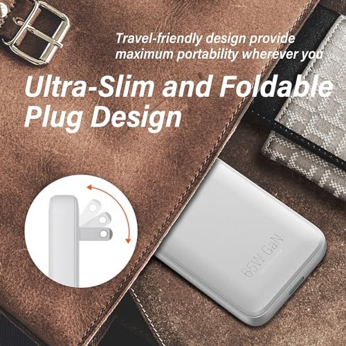 65 W Dual Port USB-C Wall Charger – Ga N Fast Charging Adapter with PPS for Laptops, Tablets & Smartphones – Compact Design with Folding Plug for Travel & Home Use – Stylish White Finish for Modern Aesthetics