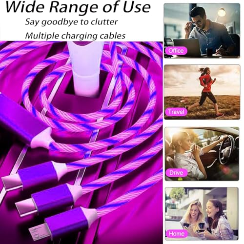 TISTIPPL 3-in-1 Illuminated Charging Cable – Fast Charge with Multi-LED Indicator, Universal Compatibility for Smartphones & Tablets, Durable & Portable Design Perfect for Travel and Daily Use