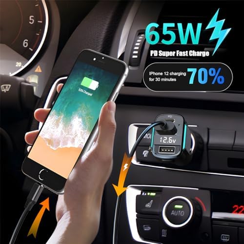 Ultimate 3-Port USB C Car Charger with PD3.0 & QC3.0 Fast Charging – LED Digital Display for Real-Time Monitoring – Coiled Cable Included – Versatile Compatibility for i Phone, Android & More – Sleek Design for Every Vehicle