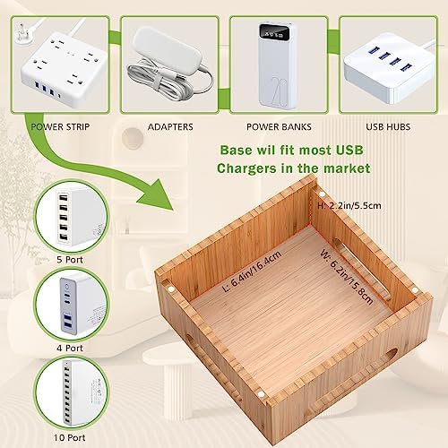 Eco-Friendly Bamboo Multi-Device Charging Hub by Pezin & Hulin – Elegant Docking Station for Phones, Tablets, Smartwatches & Earpods with 5 High-Speed USB Cables for Clutter-Free, Fast Charging Solutions in Home or Office