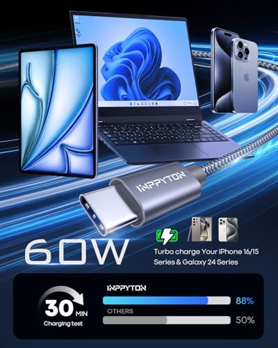 40Ft USB C to USB C Cable 60W, Nylon Braided Extra Long Type C to Type C Charger Cord (No Data Transfer) for USBC Phone/Tablet/Pixel/Switch and Other USB-C Devices – Enhanced Compatibility and Speed