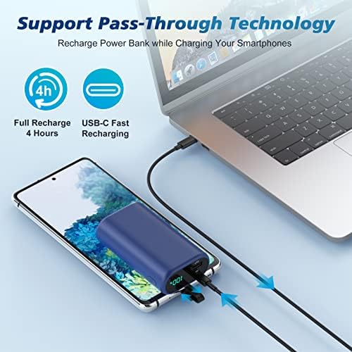 Compact 10800 m Ah Portable Charger with Built-in USB-C Cable – Fast PD 3 A Power Bank for Samsung Galaxy S22/S21, Note, Moto, and LG – LCD Display for Real-Time Battery Monitoring – Ultimate Solution for Mobile Charging Needs