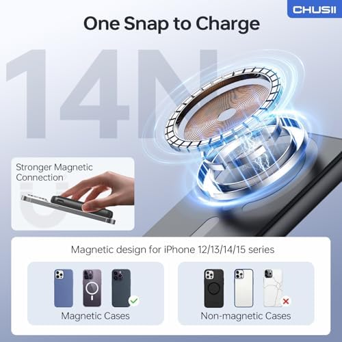 Magnetic Wireless Power Bank for i Phone 15/14/13/12 Pro/Pro Max – 12000 m Ah Fast Charging Portable Charger with Stand & USB-C – Sleek Black Design for Enhanced Convenience and Style