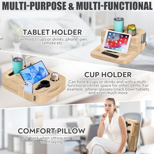 Leopard Print Couch Cup Holder Tray Pillow – Versatile Bed and Sofa Caddy for Drinks, Snacks, and Devices – Portable Memory Foam Organizer for RVs and Cars – Stylish and Easy-to-Clean Accessory for Ultimate Comfort and Convenience