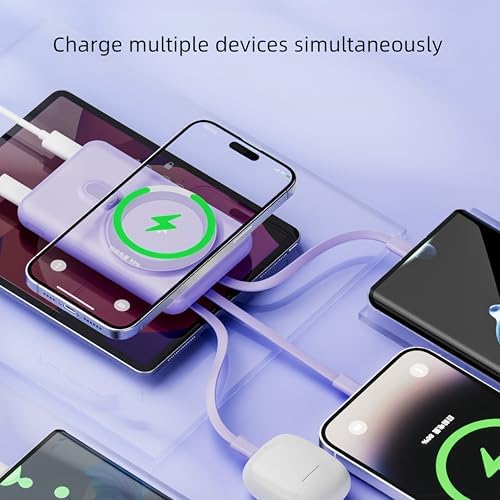 RCHL Mag Safe Portable Charger with 10,000 m Ah Capacity – 5-in-1 Fast Charging Power Bank Featuring Built-in Cables, LED Display, and Foldable Stand for i Phone 16/15/14/13 & Samsung Galaxy S25/S24 – Ultimate Convenience for On-the-Go Power Solutions
