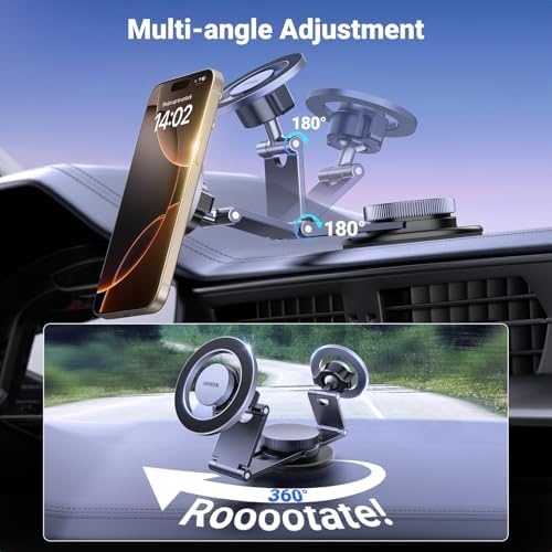 UGREEN Mag Safe Car Mount: 360° Rotatable Magnetic Phone Holder for i Phone 12-16 Series – Ultimate Dashboard Accessory for Secure Navigation and Hands-Free Use, Featuring Easy Installation and Sleek Design