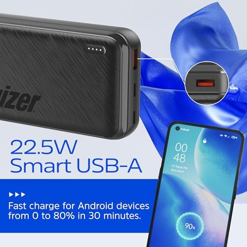 Energizer 20000 m Ah Fast Charging Portable Power Bank with 22.5 W PD3.0 – Versatile USB-C Battery Pack for i Phone 16/15/14/13/12, Samsung S23/S22, and Android Devices – Travel-Ready Design for Reliable On-the-Go Charging
