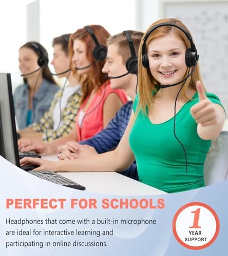 Premium Dual Pack Kids Classroom Headphones with Integrated Microphone – Robust 3.5 mm Wired Headset for Enhanced Educational Engagement on Laptops, Chromebooks, and PCs – Lightweight, Comfortable, and Ergonomically Designed for All-Day Use