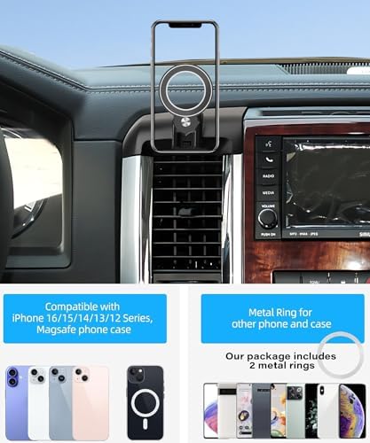 Magnetism Dodge Ram 1500/2500/3500 Phone Holder – Mag-Safe Compatible Hands-Free Car Mount with 360-Degree Rotation for Optimal Viewing – Adjustable Magnetic Cell Phone Accessory Preserving Air Vent Functionality for Safe Driving and Navigation