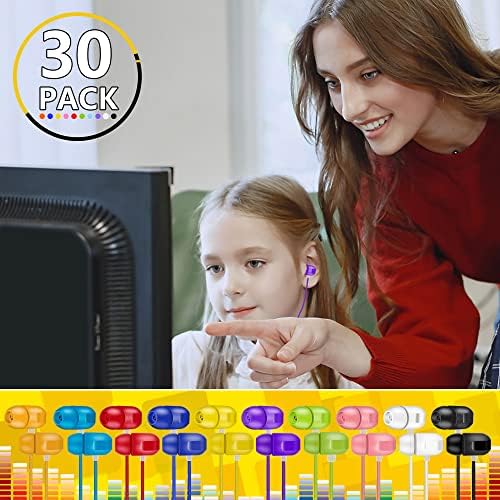 Vibrant Classroom Earbuds Bulk Pack – 30 Colorful Headphones for Kids and Adults, Ideal for Group Learning, Versatile Compatibility, and Enhanced Sound Quality for Engaging Educational Experiences