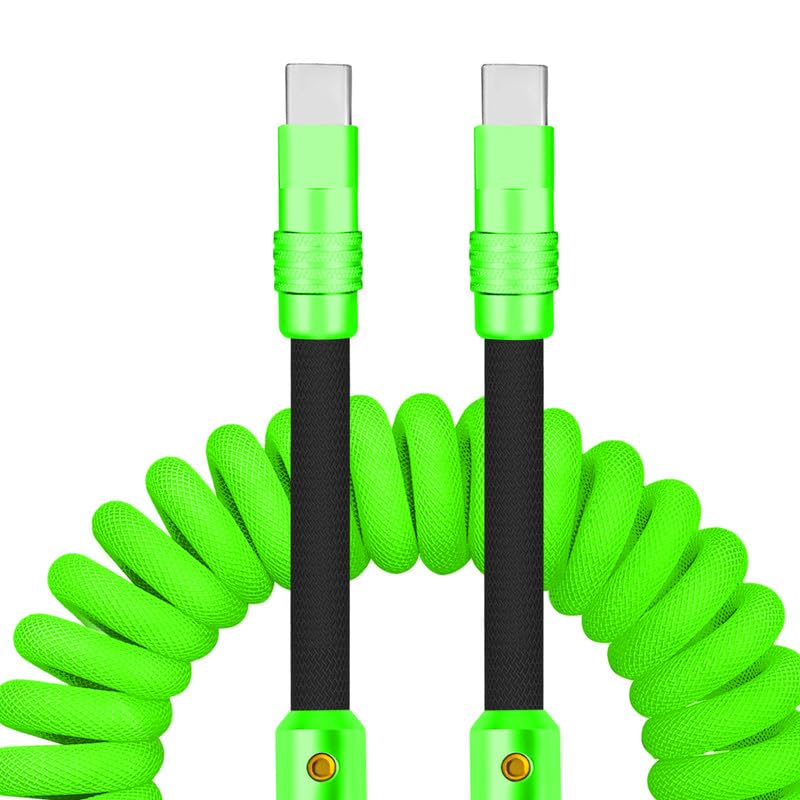 Experience Unmatched Charging Versatility with the Chubbycable Curly Chubby – 240 W High-Speed Retractable USB-C Cable, Extends 2.29 to 3.6 FT, Ideal for Car Play & Android Auto, Stylish Dark Blue and Green Coiled Design for Effortless Organization and Durability