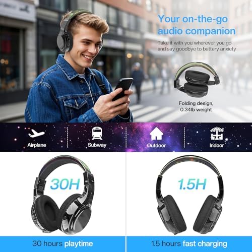 Qear Fun Kids Bluetooth 5.3 Headphones – Ultra-Lightweight Foldable Wireless Headset with Rapid Charging and Integrated Microphone for Seamless School and Travel Listening – Trendy Metallic Gradient Finish for Young Music Lovers – Perfectly Compatible with Tablets and i Pads – Superior Comfort and Sound Quality for Young Listeners