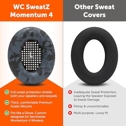 Transform Your Sennheiser Momentum 4 with WC Sweat Z Earpad Covers – Stylish Black Camo Protection for Active Lifestyles – Sweatproof, Washable Silicone Ear Pads for Ultimate Comfort and Enhanced Longevity