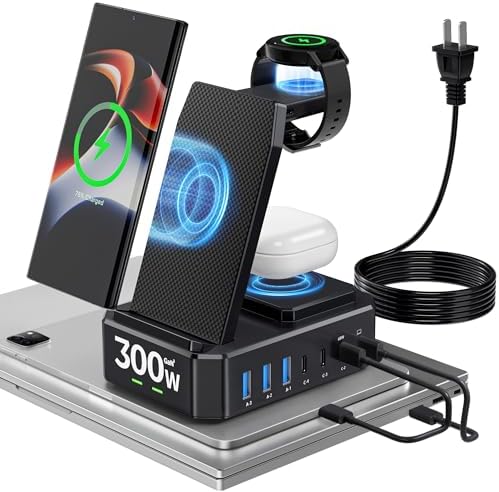 Ultimate 10-in-1 Wireless Charging Station for Samsung Devices – 300 W Power Hub with 65 W USB C Fast Charging for S25 Ultra/S24/S23/S22/Note 20, Galaxy Watch Ultra 7/6/5 & Galaxy Buds – Multi-Device Convenience and Rapid Power Delivery, Ideal for Home & Office Use