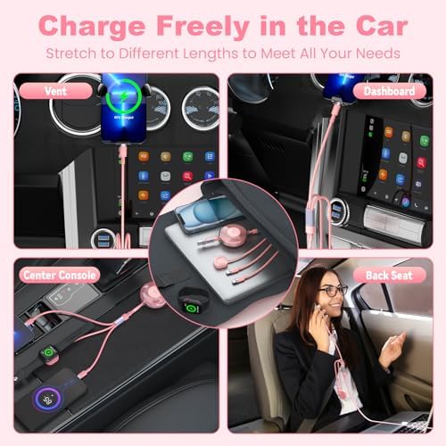 Revolutionary 5-in-1 Fast Charging Cable: Universal 100 W USB A/Type C & Lightning Solution for i Phone 15/14/13/12/11 & Samsung Galaxy Devices – Adjustable 6 ft Retractable Design for Effortless Portability – Seamless Compatibility with Apple Watch Series, Air Pods, and More – Premium Durable Construction for Enhanced Longevity – Simultaneous Multi-Device Charging Capability – Intelligent Smart Chip for Optimal Power Management – Compact, Lightweight, and Travel-Friendly for Ultimate Convenience – Perfect for Home, Office, or On-the-Go Charging Requirements