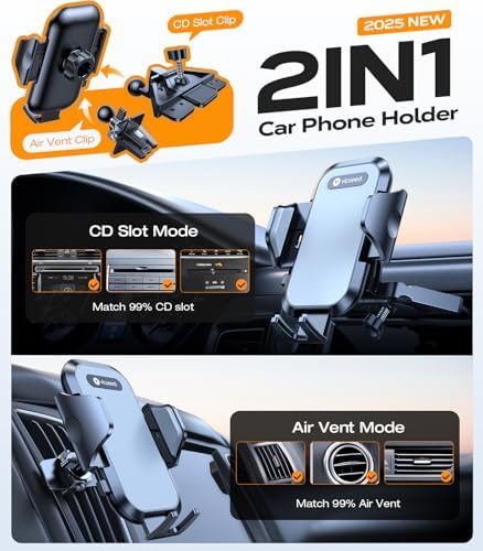 VICSEED Military-Grade Car Phone Holder Mount – Ultra-Stable Anti-Shake Design for CD Slot & Air Vent Installation, Thick Case Compatible for i Phone 16, 15, 14 & All Samsung Models – Unmatched Durability & Versatile Usage for Enhanced Driving Safety