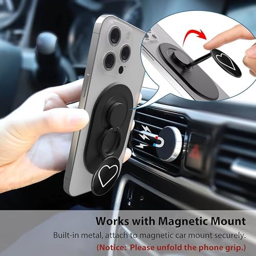 Magnetic Phone Grip for MagSafe, Phone Ring Holder Finger Kickstand Wireless Charging Compatible, Adjustable Magnet Phone Rings Gripper Stand for iPhone Mag-Safe Accessories – Sparkle Black – Enhanced Compatibility and Speed