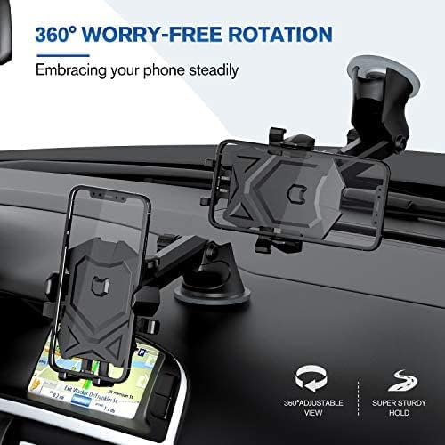 Universal Adjustable Car Phone Mount Holder for Dashboard and Windshield – Secure Grip for i Phone & Android Devices, Enhanced Visibility and One-Handed Use, Durable Black Design