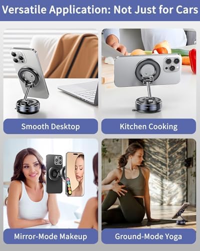 2025 Upgraded Vacuum Magnetic Phone Holder, Car Phone Holder for Magsafe [89+LBS Suction & 2800gf Magnetic] Suction Cup 360° Adjustable Phone Mount Car Truck Accessories for Women Men – Enhanced Compatibility and Speed