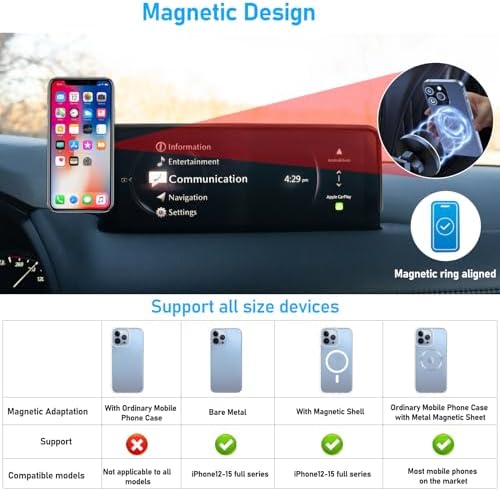Magnetic Phone Holder Mount for Mazda CX5 (2021-2024) – 360° Rotating Anti-Shake Cradle with Built-in Organizer for 10.25″ Touchscreen – Sleek Black Design for Optimal Accessibility and Safety
