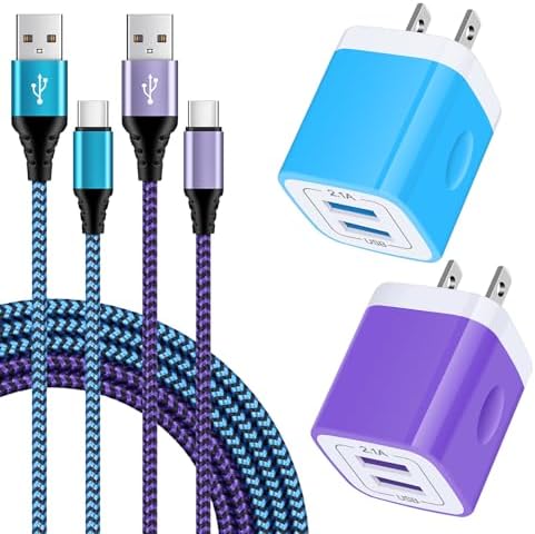 Ultimate Fast Charging USB Wall Charger Block for Samsung Galaxy S24/S23/S22/S21/S20, Moto Razr/Edge 2024, Google Pixel 9 Pro XL & More – 3-Pack Dual Port Charger with 3 x 6 ft Type-C Cables for Enhanced Speed and Compatibility