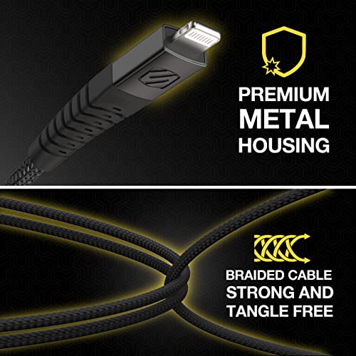 Scosche Ci4 B4 SG-SP MFi Certified Strikeline 4 ft Braided Lightning & USB-C Charging Cable – Fast, Durable, and Stylish Power Solution for Seamless Device Compatibility in Space Gray