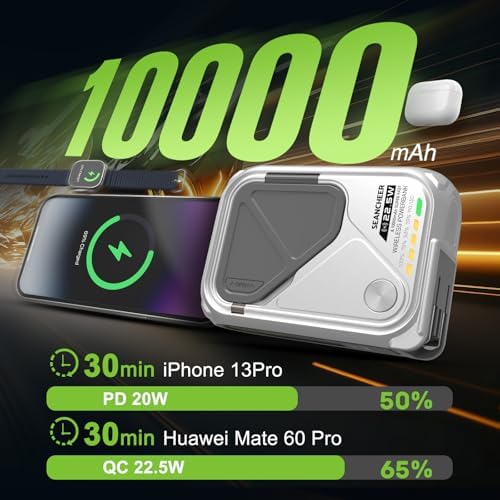 Compact Magnetic Power Bank – P05 Portable Charger with 10000 m Ah Capacity for Fast Wireless Charging, Built-in Cable & Foldable Plug – Perfect Travel Companion for i Phone, Samsung & Android Devices
