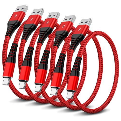 6 FT USB C Type C Cable 5-Pack – Durable Nylon Braided Fast Charging 3 A Cord for i Phone 15 & Samsung Galaxy S20/S10/S9 – Enhanced Speed and Compatibility for Moto G Series & More