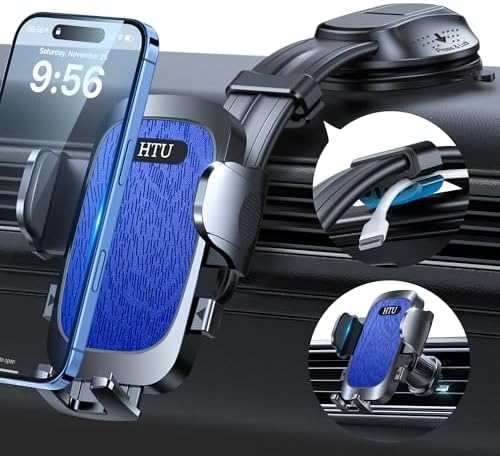 HTU Premium Adjustable Suction Car Phone Holder with Bendable Arm – Ultimate Dashboard and Windshield Mount for i Phone 16, 15, 14, 13, 12 Pro Max (Black) – Secure Grip, 360-Degree Rotation, Enhanced Safety and Usability