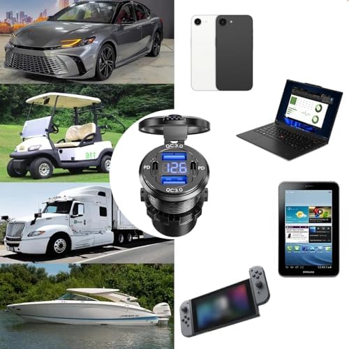 VANONE 12 V USB Outlet Charger – Dual 36 W Power Delivery & 18 W QC3.0 Ports for Fast Device Charging in Cars, Boats, RVs, ATVs, and More – Premium Aluminum Alloy Construction for Enhanced Durability and Universal Compatibility