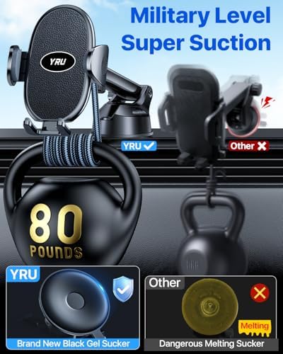 YRU 2025 Enhanced Universal Car Phone Holder with 360° Rotatable Design & Robust Suction for i Phone & Samsung – Stylish Light Blue Dashboard & Windshield Mount for Secure, Hands-Free Navigation and Music Access