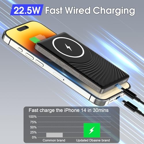 Dbasne 5,000 m Ah Magnetic Slim Wireless Power Bank – Ultra-Fast 15 W Charging for i Phone 16/15 Series with PD 20 W USB-C Input/Output – Pocket-Sized Design for On-the-Go Convenience and Enhanced Device Safety