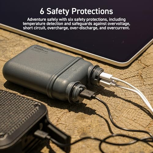ELECOM NESTOUT 15000 m Ah Rugged Power Bank – Waterproof IP67 Outdoor Charger with 32 W USB-C Fast Charging PD, Durable Shockproof Design for Hiking, Camping, and Travel – Universal Compatibility for i Phone, Tablets, and More