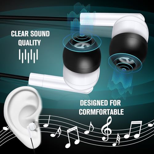 Vibrant 60-Pack Konohan Earbuds for Kids – Retro-Style Classroom Headphones, Individually Packaged for Hygiene, Ideal for Group Learning & Study, Compatible with All Devices, Durable Comfort for All-Day Use