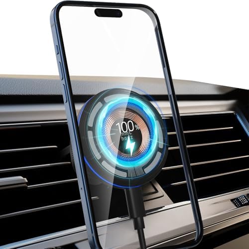 Minthouz Magnetic Wireless Car Charger – 15 W Fast Charging for i Phone 16/15/14/13/12 Series & Qi-Certified Devices – Secure Mag Safe Car Mount for Effortless Navigation & Hands-Free Calls – Sleek, Durable Design for Every Vehicle