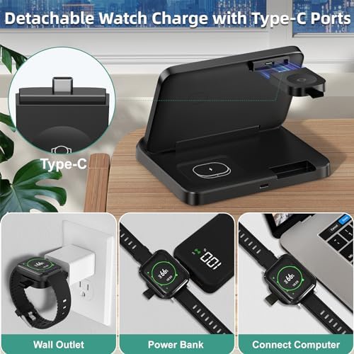 Revolutionize Your Charging Routine with the 3 in 1 Foldable Wireless Charging Station – Fast Mag-Safe Charger for i Phone 13/14/15 Pro Max, Apple Watch, and Air Pods – Sleek, Portable Design for Effortless Device Management and Enhanced Compatibility
