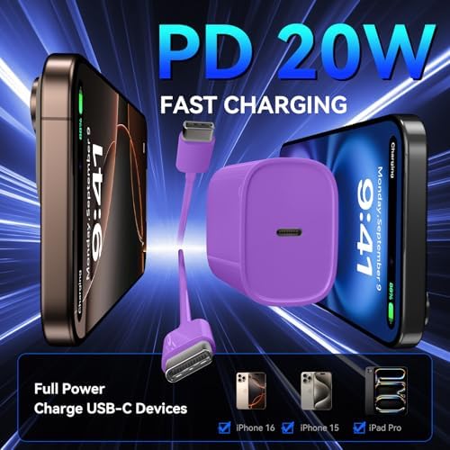 Unlock Rapid Charging Efficiency with the 20 W USB-C Power Adapter and 10 ft Cable – Ideal for i Phone 16, 15 Pro, and Galaxy S24 for Ultimate Portability and Convenience