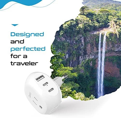 Ultra-Compact 5-in-1 Travel Power Adapter for India, Pakistan & More – Rapid Charge 3.1 Dual USB & USB-C Ports for Bangladesh & Maldives – Lightweight Design for Effortless Global Device Charging on Your Journeys
