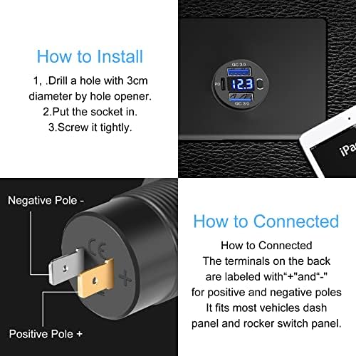 12 V Dual USB C Car Charger Socket with Quick Charge 3.0, Integrated Voltmeter & Power Switch – Ultimate Charging Solution for Vehicles, Boats, and Trucks, Enhanced Versatility & Safety